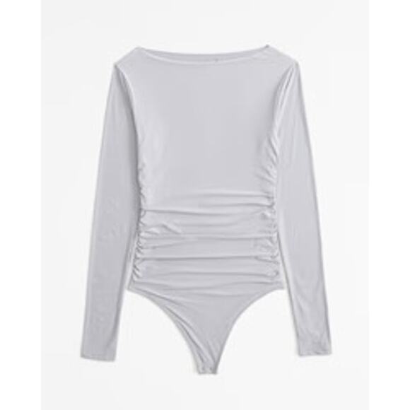 NWT ABERCROMBIE Soft Matte Long-Sleeve Ruched Bodysuit- S - Picture 1 of 4